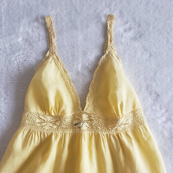 ACROBAT Crochet Empire V Neck Sleeveless Tunic Yellow Top SZ S - Picture 6 of 14